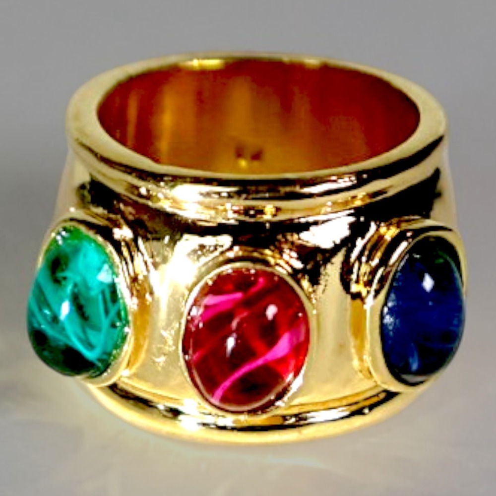 Swarovski Crystal Ring 14k Gold Overlay Brass Wide Band Size 5 Multi Stone New